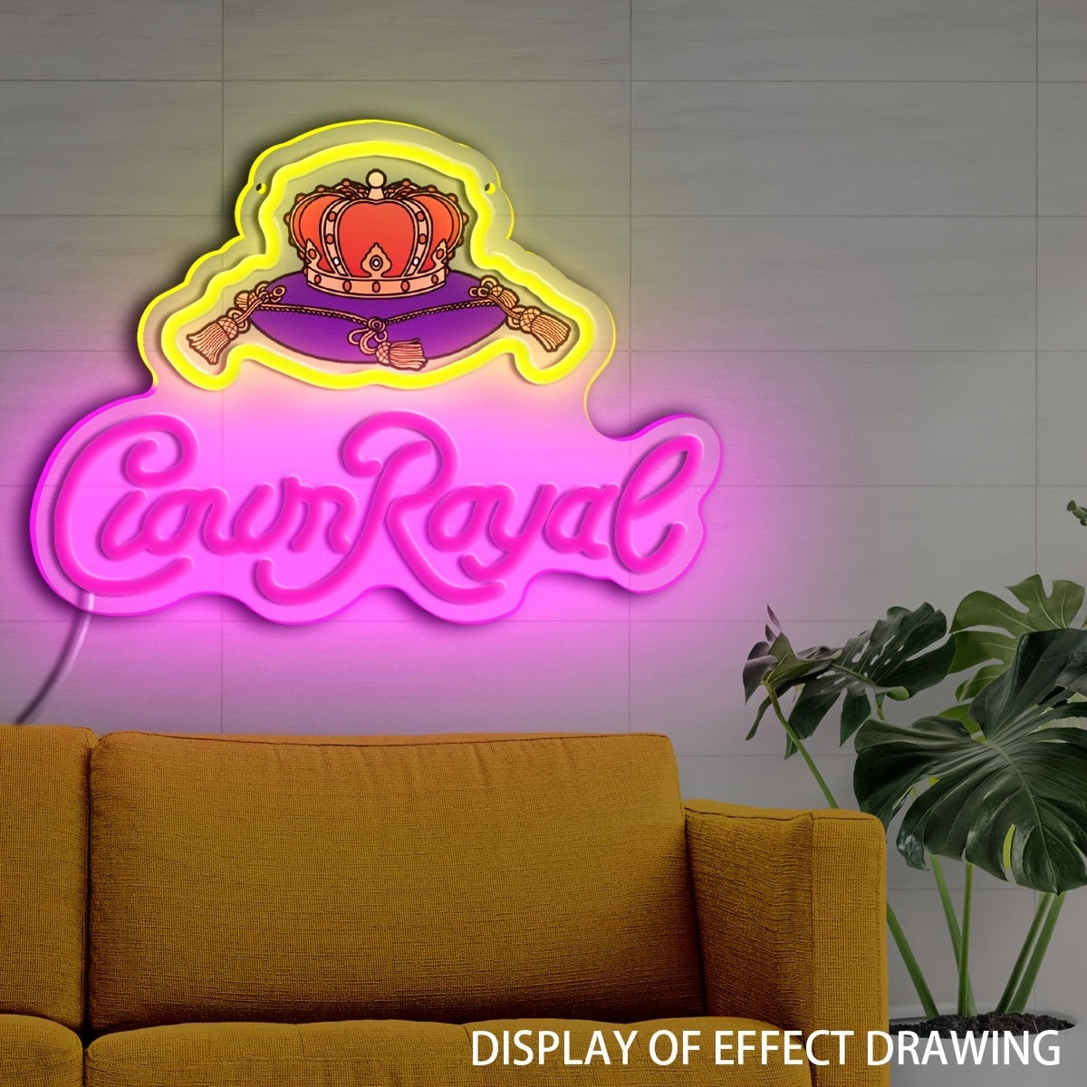 1pc Crown Royal Neon Sign - USB-Powered LED Wall Art with Glow Pendant, Vibrant Pink & Orange UV Print Design, Perfect for Game Studios, Bars, Bedrooms, and Birthday Party Decor, Neon Signs for Wall Decor