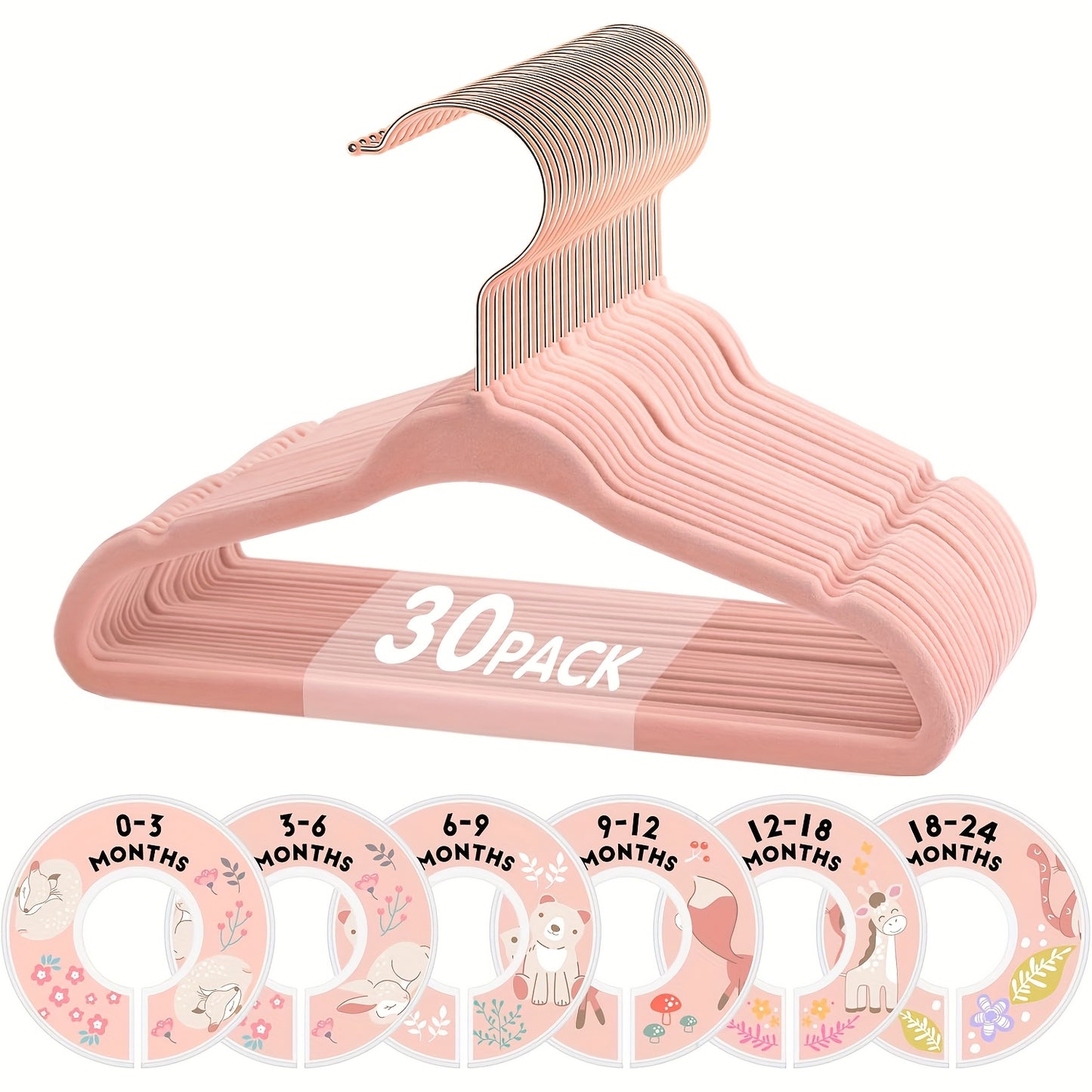 Baby Hangers, JEOWOQAO 11 Inch Pink Velvet Kids Hangers With 6pcs Size Dividers Non Slip Nursery Children Closet Clothes Hangers For Infant Toddler Girls And Boys 50/30pcs