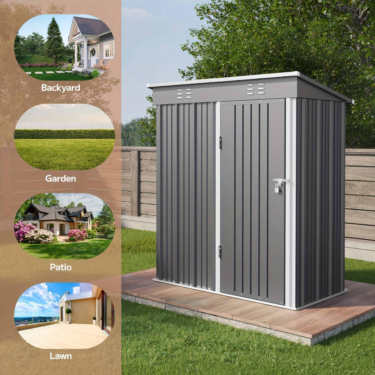 5x3ft Outdoor Storage Shed for Tool Storage And Organization, Metal Sheds for Outside, Garden