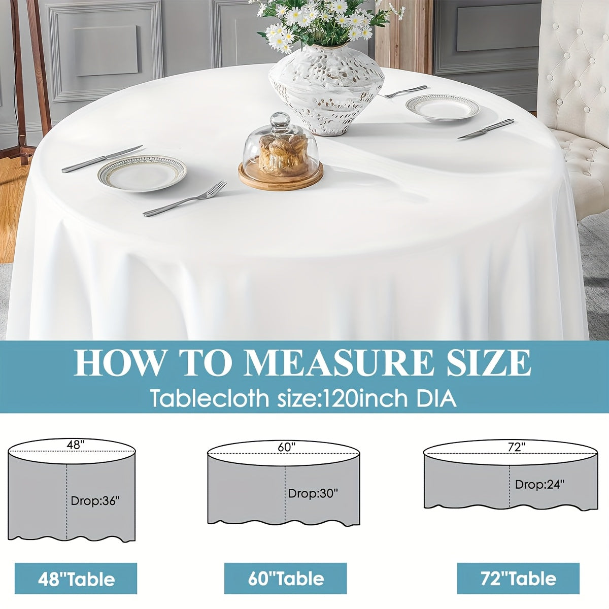 6/12/18pcs 120 Inch (Approx 305cm) Round Tablecloth Tablecloth, & Wrinkle Dining Table Cover for Kitchen, Dinner, Party, Wedding, Rectangular Tabletop, Self Decoration (Black White) Helloween Christmas