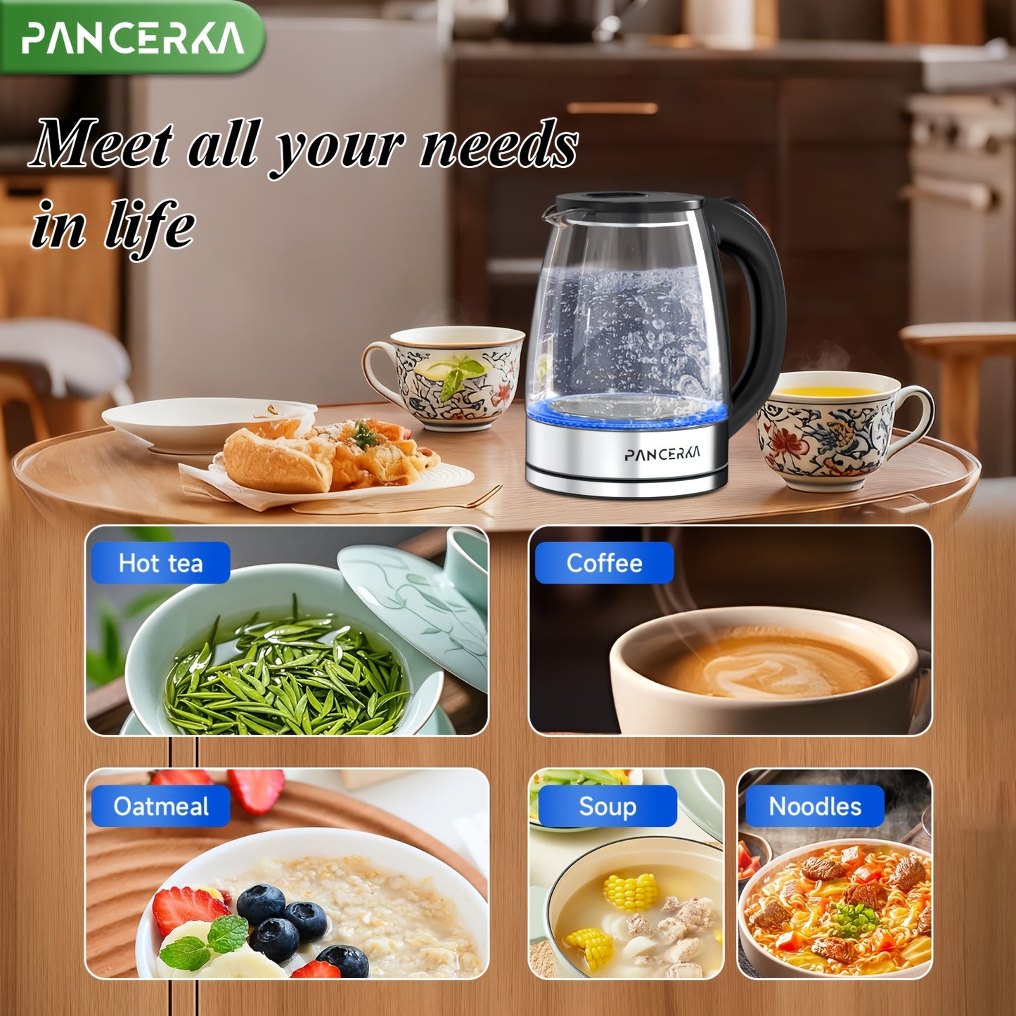 PANCERKA Electric Kettle, 1000W, Easy Cleaning Electric Tea Kettle, Boil-Dry Protection, Stainless Steel Filter, BPA Free, Auto Shut Off Hot Water Boiler, Water Heater Kettle for Coffee & Tea Maker - Black