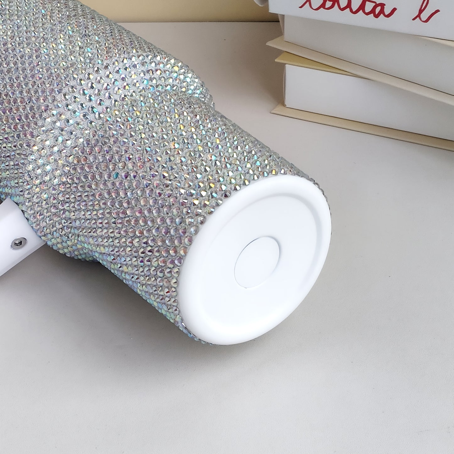 Single 40 Oz Tumbler Featuring a Handle And Straw Lid, Adorned with Studded Bling Diamonds, Made of Stainless Steel for Insulation, Designed As a Double Wall Travel Mug That Fits in Car Cup Holders, Perfect for Women