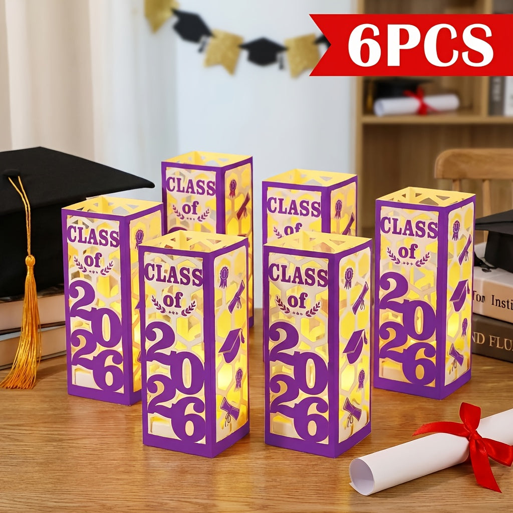 6pcs Large Graduation Centerpieces Decorations - Class of 2026 Paper Lantern Boxes, No Electricity Needed, Ideal for College And High School Celebrations, Congrats Grad Graduation Party Decorations