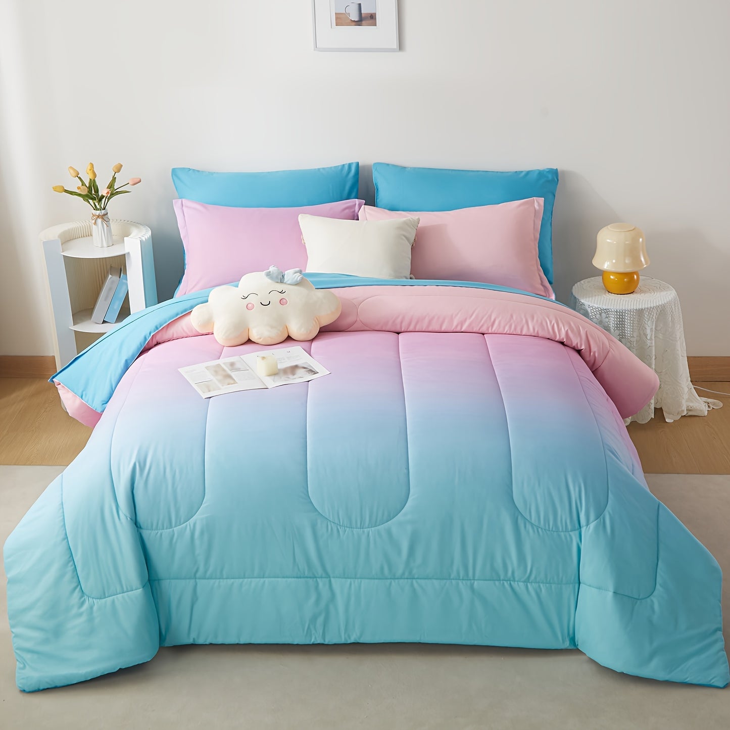 5/7Pcs Rainbow Comforter Sets - Stain-Resistant, Hypoallergenic, And Lightweight Bedding For All Seasons - Twin/Full/Queen/King Size Bed In A Bag With 100% Polyester Filling