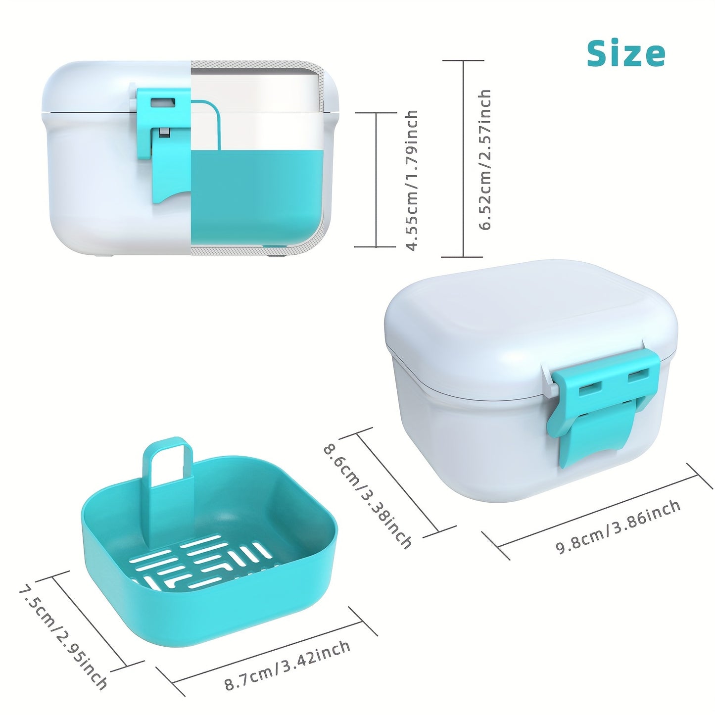 1-Pack Leak-Proof Denture Bath Case with Drainage Basket & Silicone Ring - Portable Travel Denture Cleaner Cup, Pressure-Resistant Denture Storage Container with Safety Buckle for Home & Travel