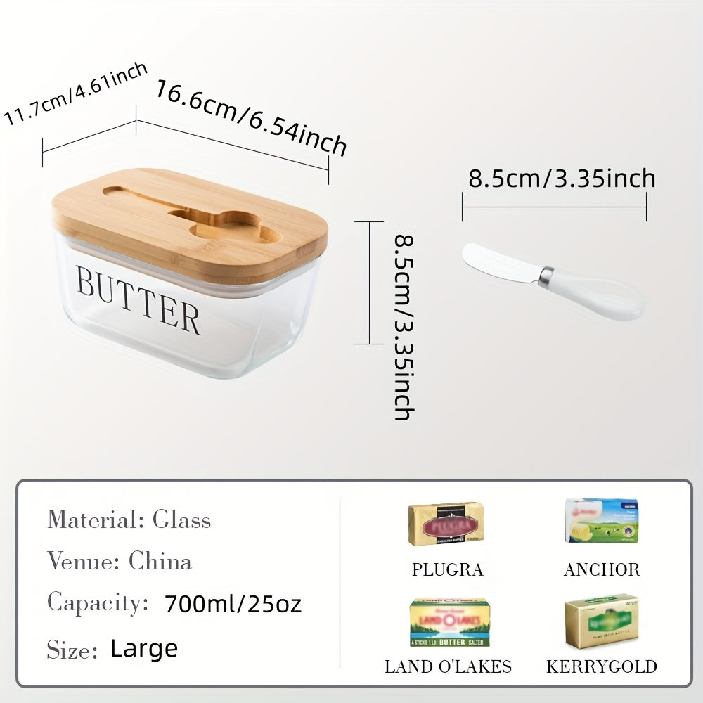 Glass Butter Dish With Airtight Lid That Keeps Butter Soft - For Countertop And Refrigerator Door Shelf - Butter Tray With Lid Fridge - Butter Holder For Counter - Covered Butter Dishes With Lid