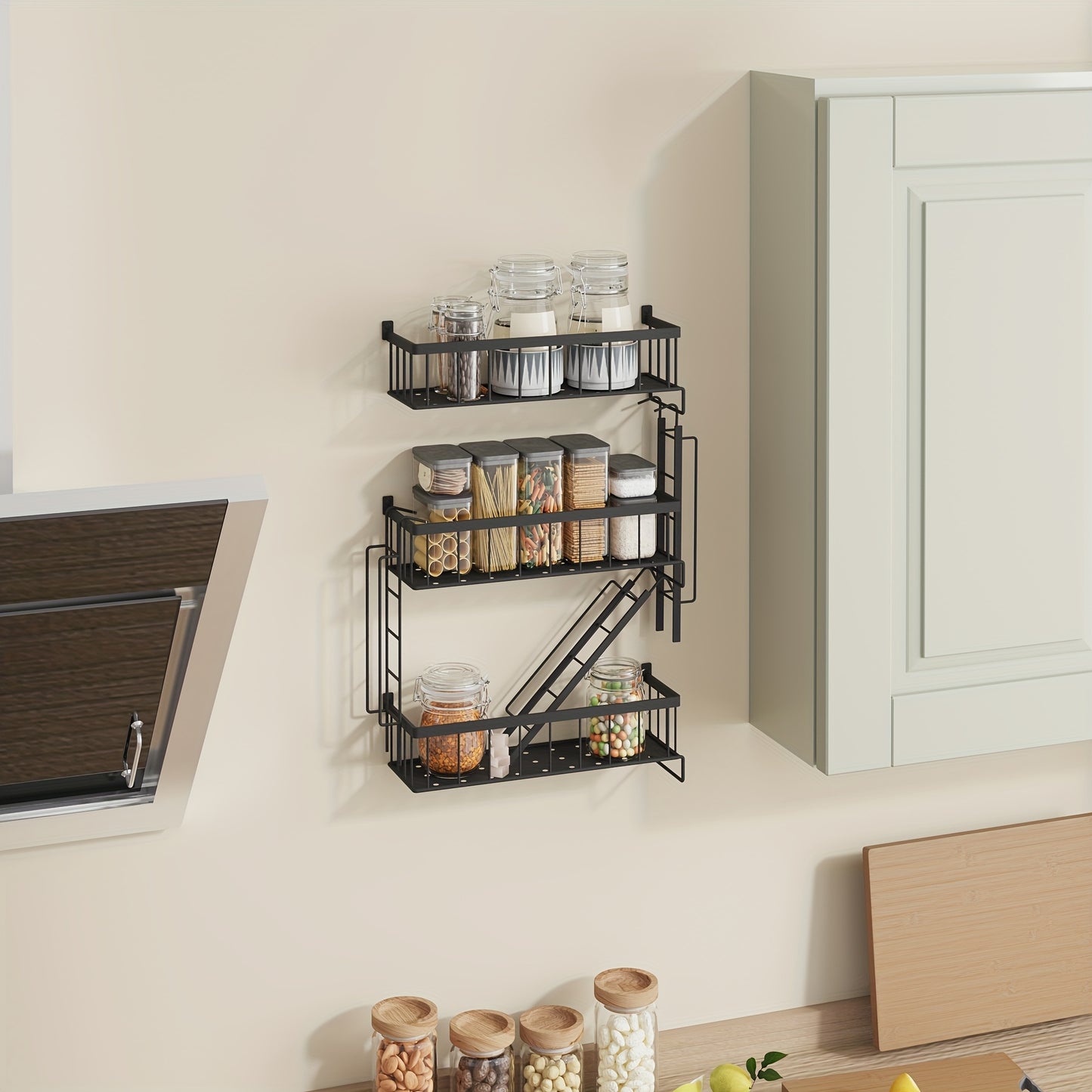 TOMNK Fire Escape Wall Shelf - Decorative Ladder Shelf, Wall Art Floating Shelf Black Metal Shelves For Bedroom, Home Office Storage And Display (3-Tier), Room Decor, Bathroom Decor, Floating Shelves