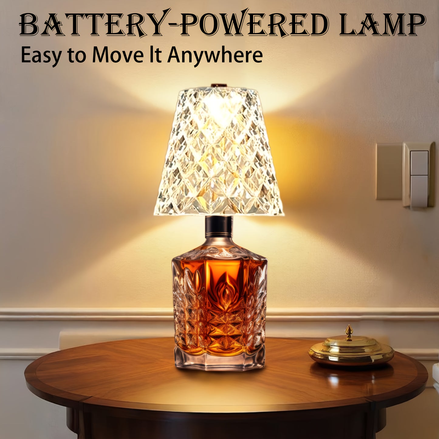 Wireless Wine Bottle Lamp – USB Rechargeable Acrylic Crystal Shade, 3-Color Touch Control Smooth Dimming, 2000mAh Cordless Bottle Light for Bar Decor, Home, Kitchen, Party & Table Ambiance (1pc / 2pcs)