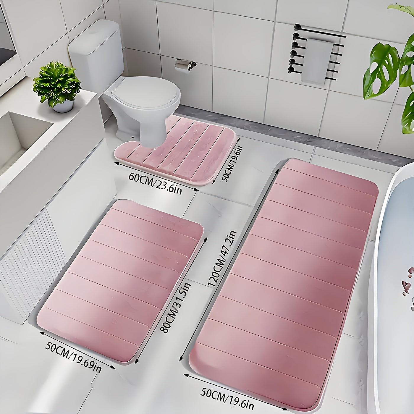 3pcs Plush Memory Foam Bath Mats - Soft, Fast Absorbent, Non-Slip, Washable, Comfortable, Thickened Bath Rug for Shower Room, Kitchen, Laundry, Bedroom, Indoor Use - Bathroom Additions