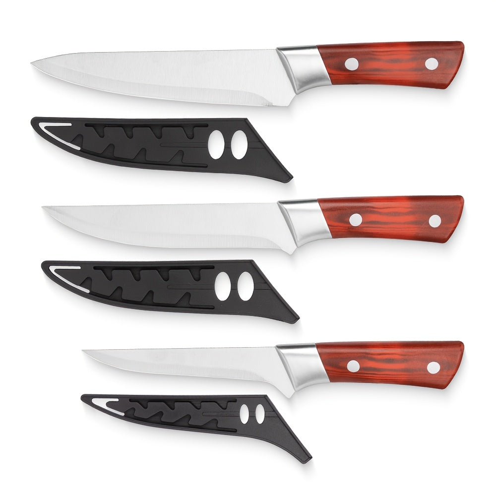 3 Professional Butcher Knives - Hand Forged Stainless Steel Boning Knife, Hand Forged Kitchen Fillet Knife, Barbecue Tools, Professional Chef Kitchen Knife, Multi - Purpose Kitchen Carving Knife, Accessories-Suitable For Cutting Meat -Father'S Gift