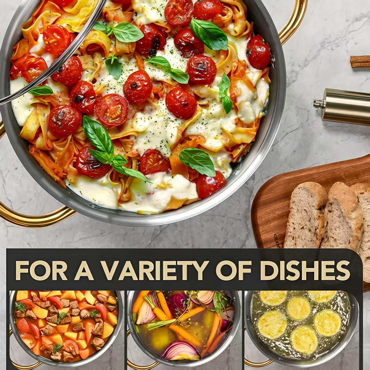 Stainless Steel Non-Stick Cookware Set 1 11 & 13 Piece – Non-Toxic Dishwasher & Oven Safe Kitchen Cooking Set | Frying Boiling Stir-Fry Pots and Pans | Golden Silver Pink Orange Home & Catering