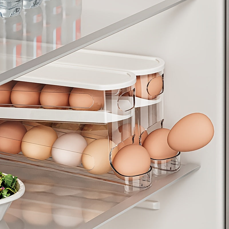 Double-layer Rolling Egg Dispenser - Automatic Space-saving Refrigerator and Cabinet Storage, Keeping Eggs Fresh, Perfect for Kitchen Finishing