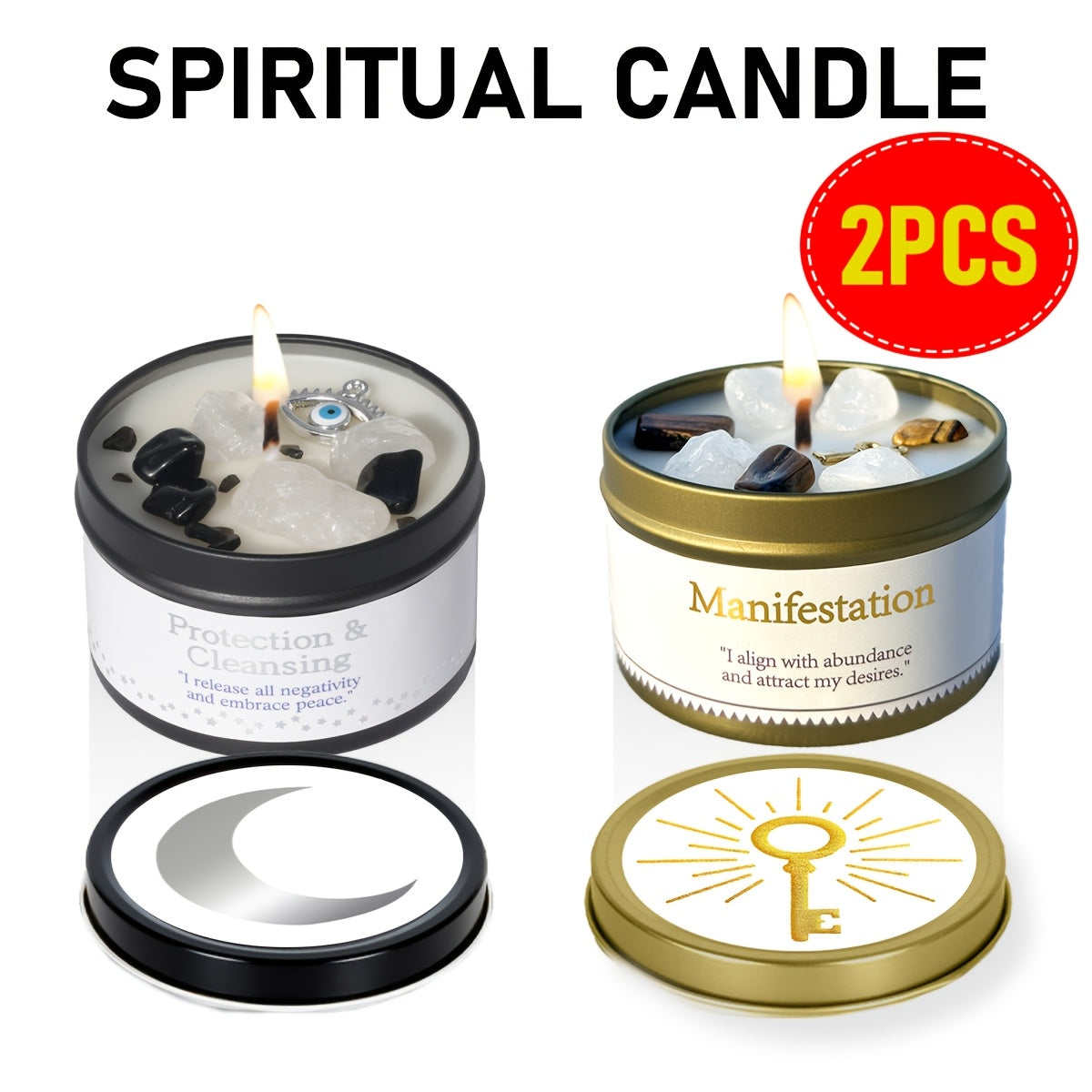 EVODUCK 2pcs/1pc Law Of Attraction Abundance Manifestation Candle | Each 3oz/total 6oz Scented Soy Wax Candle with Golden Crystal | for Focus, Meditation, Yoga & Reading | Christmas, New Year, Birthday Gift for Women, Friend | with Guidance Card