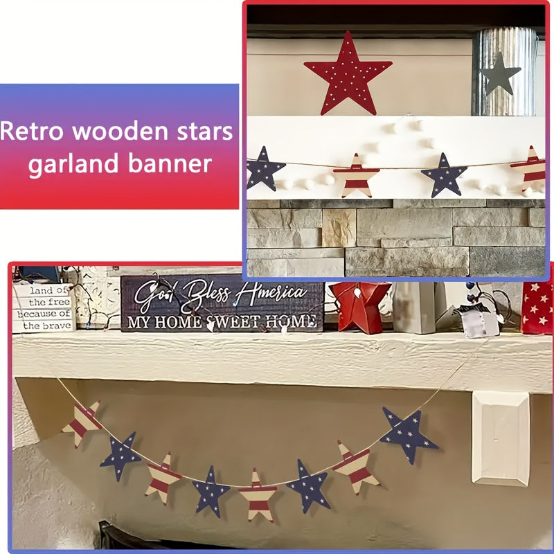 4th Of July Patriotic Wooden Wreath - Red, White And Blue Rustic Flags, Independence Day, Memorial Day Decor And Labor Day Celebrations - Lovely Fireplace Mantle/Wall Decorations, Independence Day Decorations