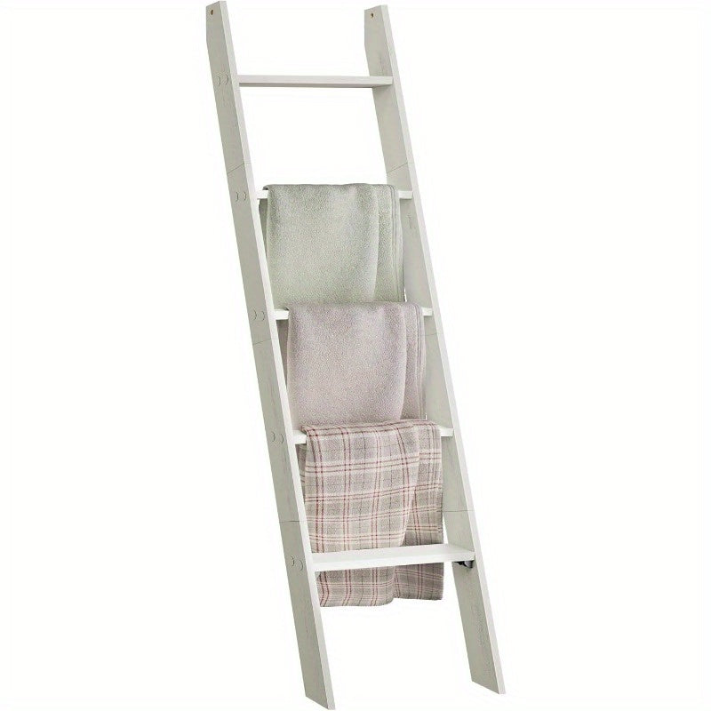 5-Tier Modern Farmhouse Blanket Ladder Shelf with Freestanding Wood Ladder Rack - Maroon Brown Storage Shelf Suitable for Living Room, Space-Saving Furniture for Blankets, Books, Decor, Bedside or Organization, Towel Racks