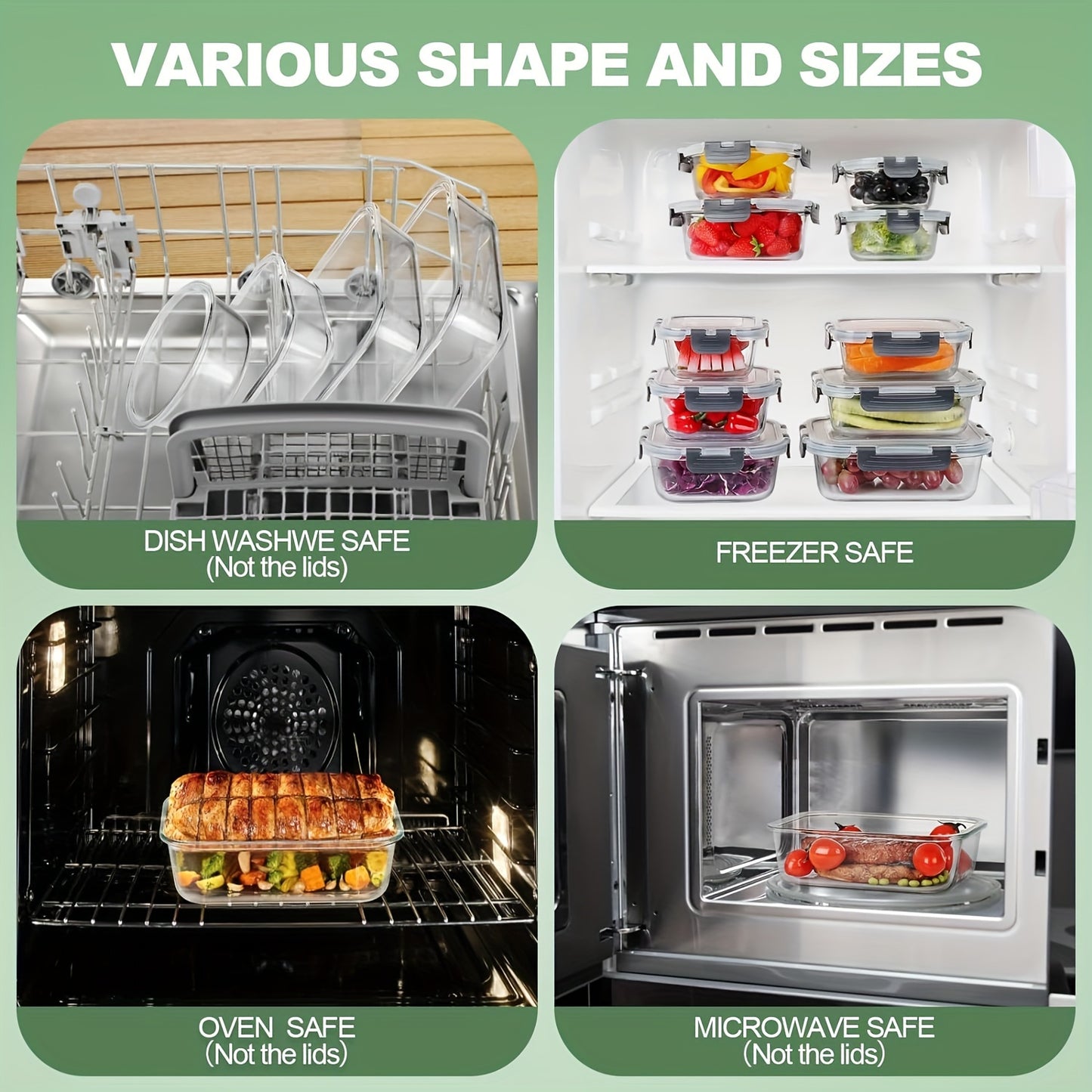 12pcs Glass Food Storage Containers with Lids, Meal Prep, Pantry Kitchen Storage Containers for Lunch, Leak Proof, Airtight Glass Lunch Bento Boxes for Microwave, Oven, Freezer And Dishwasher