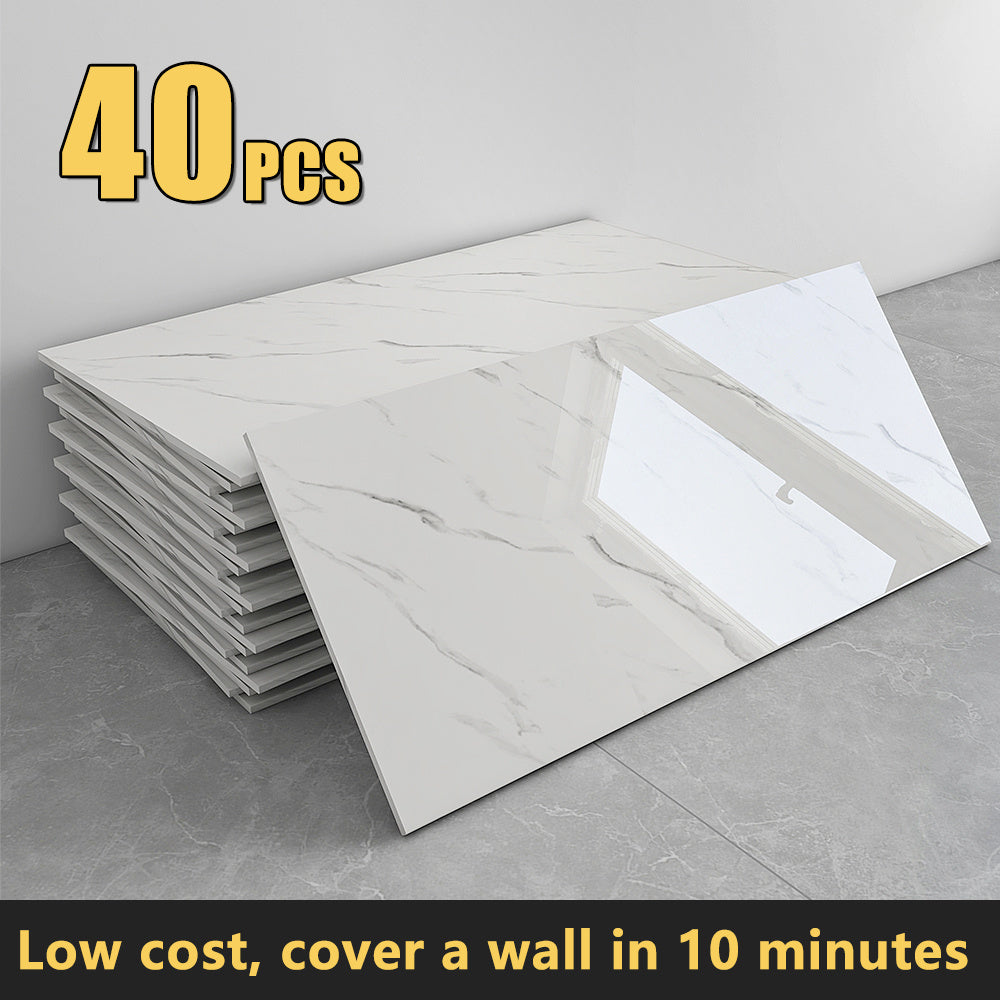 20/40-Pack Peel & Stick Marble Tiles Wall Panels Set - Self-Adhesive Waterproof Removable Wall Sticker for Kitchen Backsplash, Bathroom, Living Room, Office Home Decor. Easy Install (23.62"x11.81")