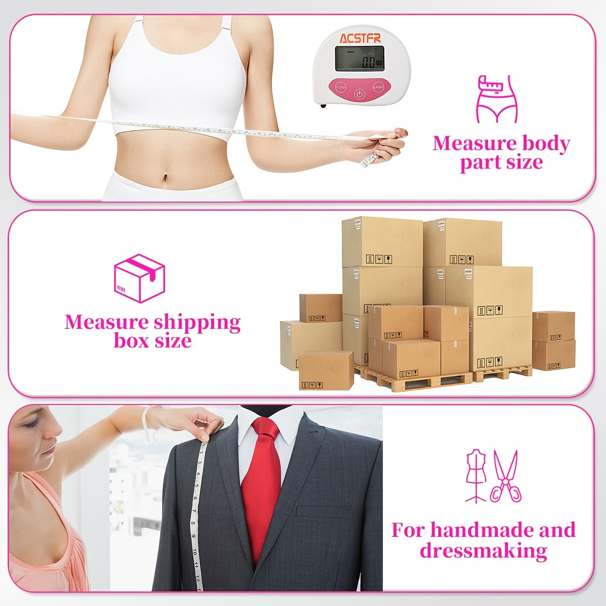 ACSTFR Retractable Body Measuring Tape - Smart Digital Tape for Weight Loss, Waist, Hip, Chest, Arm Measurement - 60 Inch/ 150cm, USB Rechargeable