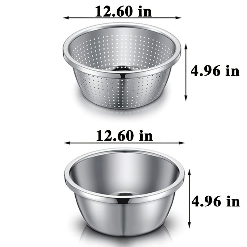 2pcs Vegetable Colander Stainless Steel 3-Quart with Mixing Bowls, Rice Washing Bowl, Strainer for Kitchen Food for Washing Vegetables, Fruit, Rice, Dishwasher Safe. Kitchen Utensils, Kitchen Additions