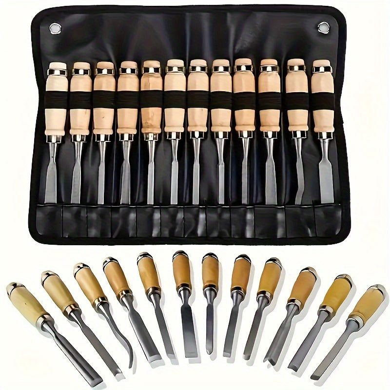 Wood Carving Chisel Set 12 & 24-Piece – Professional Beech Wood Handle Woodworking Chisels, Detail Carving Hand Tools for Beginners & Experts, Ideal Woodworker Gift