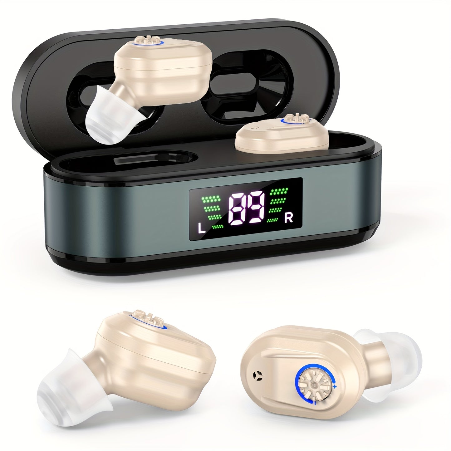 In-Ear Invisible Hearing Aid for Seniors – AI Noise Cancelling, Volume Control Knob, 20Hr Battery, Type-C Digital Display Charging Case, 2.2g Ultra-Light, Rechargeable Hearing Amplifier, 5 Colors