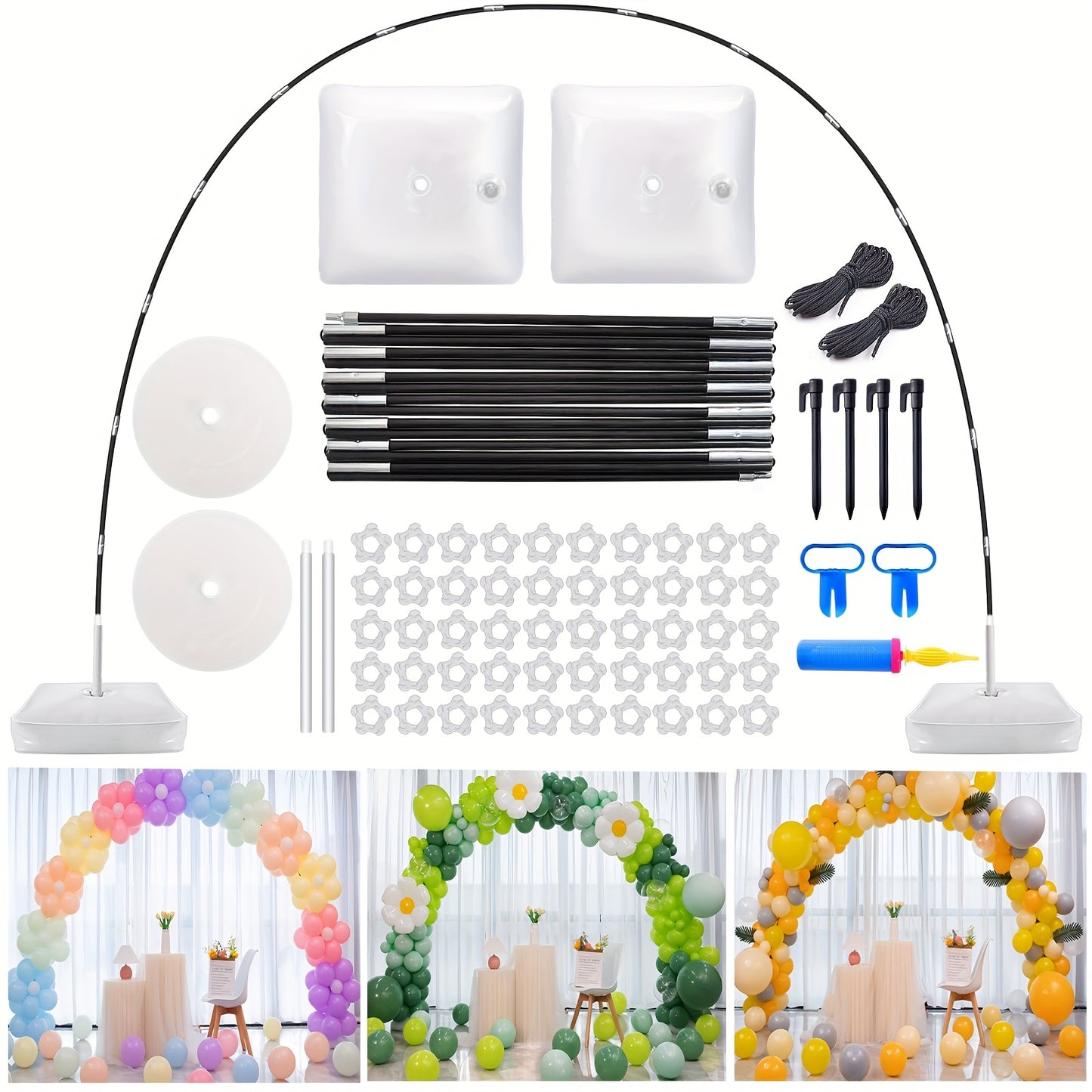 Balloon Arch Kit, Innovation Large Sturdy Balloon Arch Kit, 3m Wide & 98.43inch Tall Adjustable Balloon Stand with Water Fillable Bases, Manual Pump - for Wedding, Birthday, Shower, GraduationHalloween Decorations.
