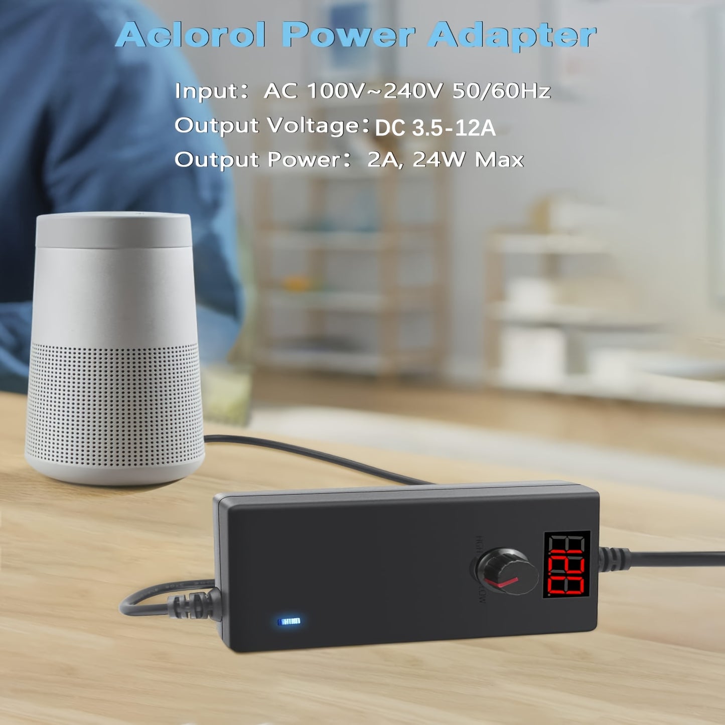 Power Adapter 24W 12V 9V 6V 5V 4.5V 3V 2A 1.5A 1A Adjustable Power Supply Charger AC/DC Adapter Converter Switching 100V-240V AC to DC 3V-12V & Polarity Converter & 14 Tips 2Amp Max