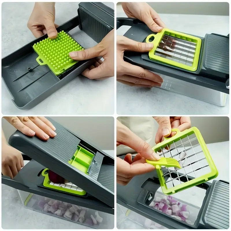 16-In-1 Vegetable Chopper, Professional Onion Chopper, Multi-Functional Food Chopper, Kitchen Vegetable Slicer And Dicer, Vegetable Chopper with 8 Blades, Carrot Chopper with Container Father Gift