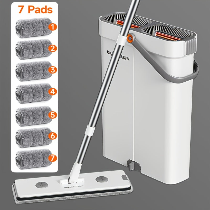 12.99/15.74 Inch Flat Mop And Bucket System, Includes 2/4/7 Reusable Microfiber Mop Pads, Floor Cleaning System, Wet Dry Mop, Wall Cleaner, 360 Degree Swivel Head, for Hardwood Floor Mop, Bedroom/Bathroom/Living Room Cleaning Supplies