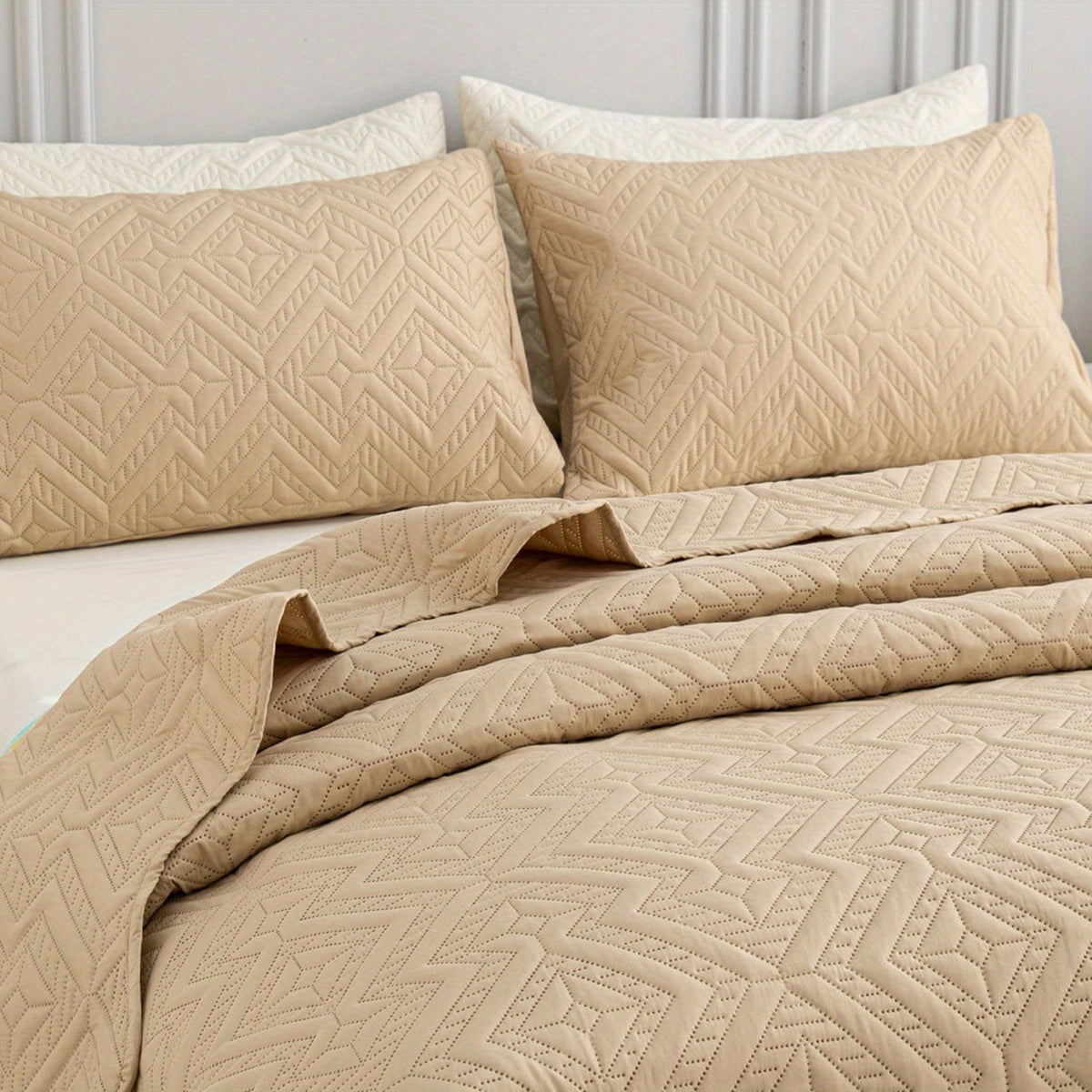 3pcs/Set Striped Rhombus Pattern Solid Color Bedspread Set (1 X Bedspread And 2 X Pillowcases Without Filler), Soft Breathable And Comfortable Bedding for Bedroom Dorm Room