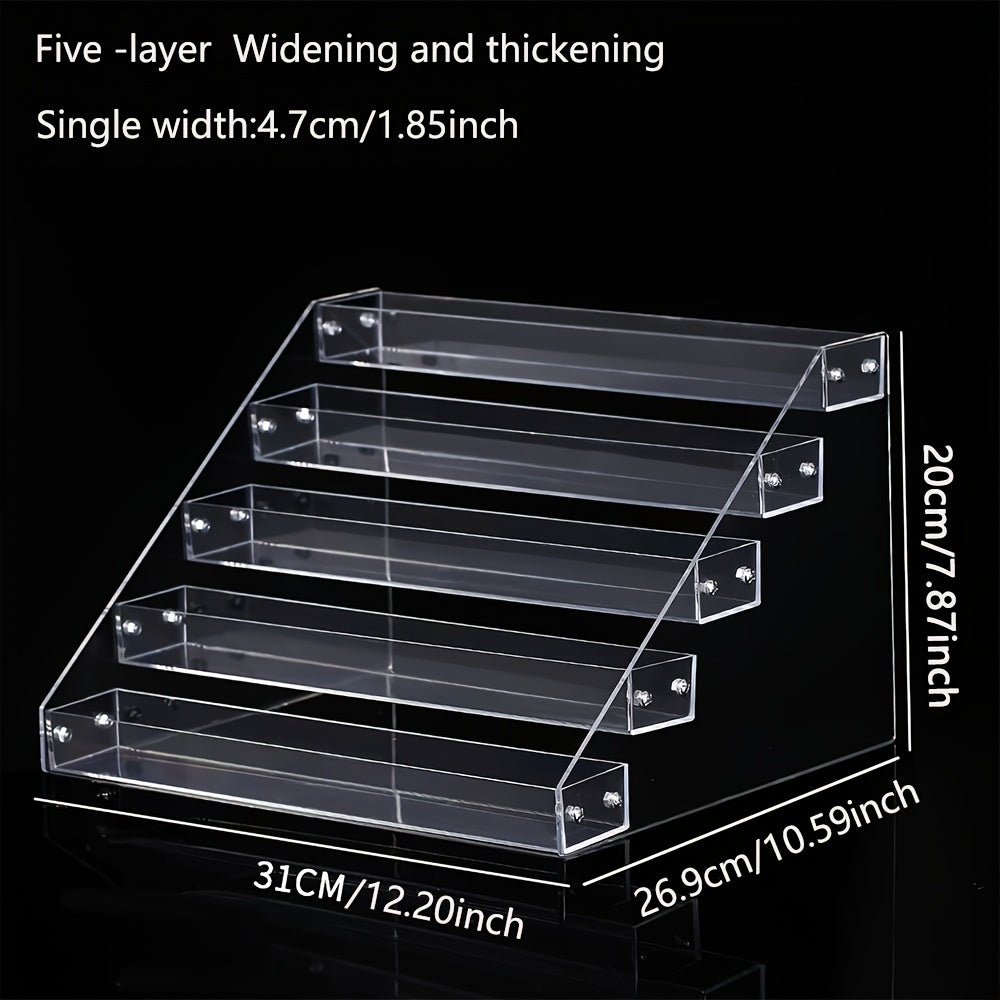 Clear Acrylic Makeup Organizer 5-Tier Cosmetic Storage with Multiple Compartments for Perfume Lipstick Skincare Nail Polish Jewelry Vanity Dorm Bedroom