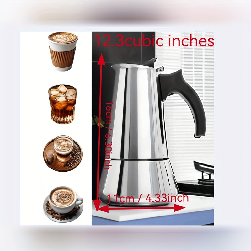 Stainless Steel Moka Pot Espresso Maker, Available in Sizes for 2, 4, 6, 9, Or 12 Cups, Suitable for Stovetop Use. Ideal for Brewing Italian, Cuban, Or Greek Coffee, This Classic Induction Pot Has a Capacity of 600 Ml (20 Oz)
