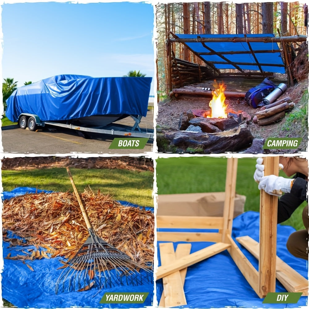 Heavy Duty Tarp Waterproof UV Resistant Tarpaulin – Thickened PE Double-Sided Blue Orange Rainproof Sun Shade Cover with Grommets & Rope for Outdoor Camping Garden Vehicle Boat Protection
