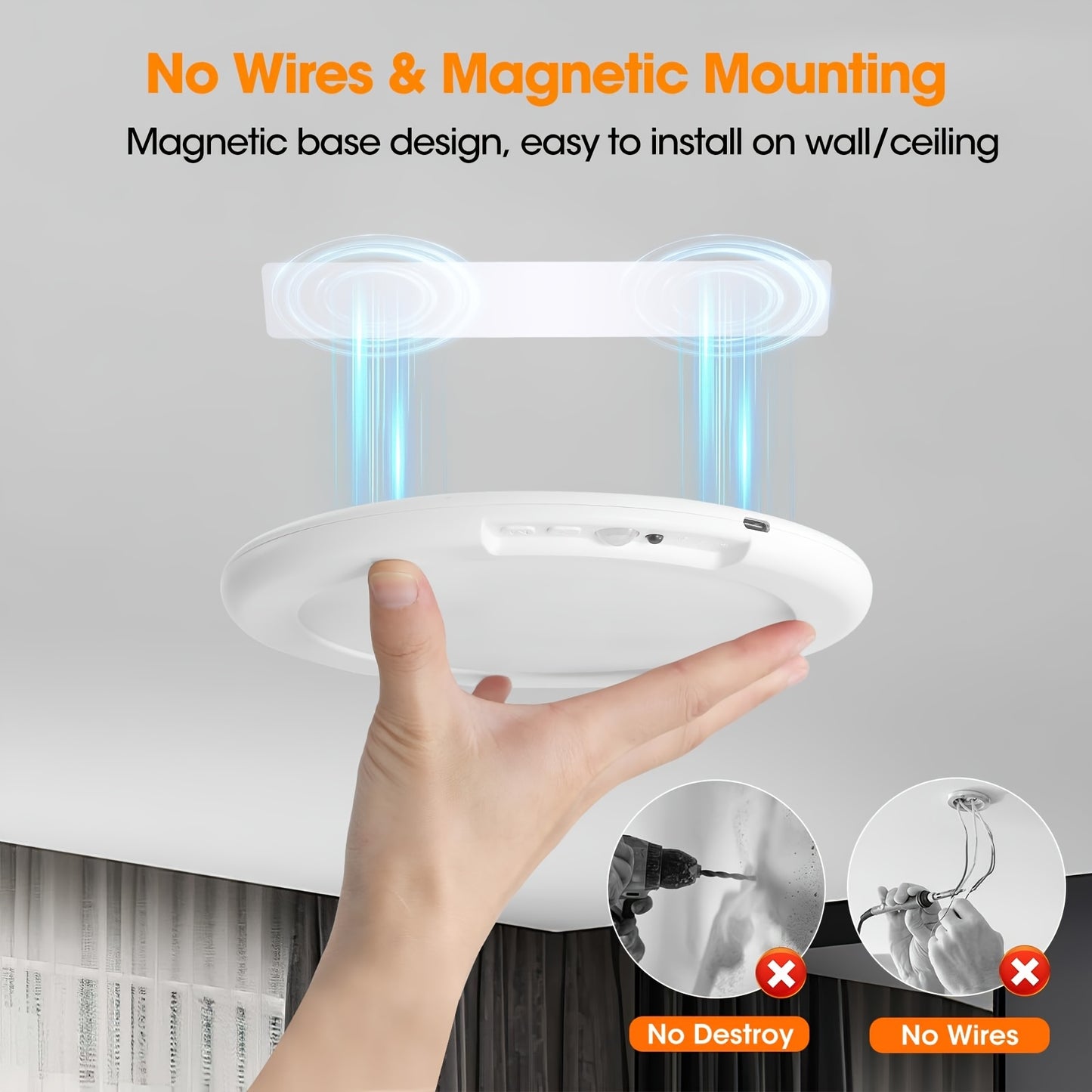 Rechargeable Ceiling Light, No Wiring Battery Operated Ceiling Lights with Remote, Motion Sensor Dimmable Timing Motion Activated Overhead Shower Light for Bathroom Pantry Hallway Porch
