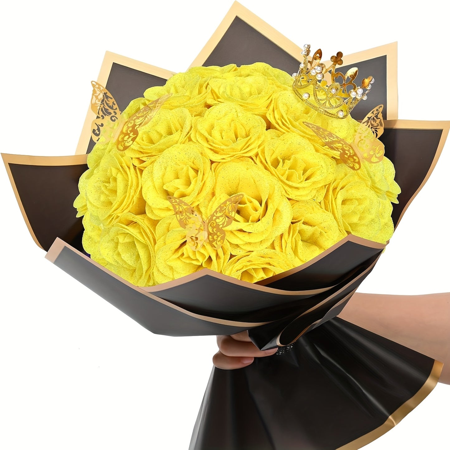 24/36pcs Glitter Roses Bouquet - Everlasting Shiny Artificial Red Roses with Sparkling Glitter Petals, DIY Fake Flower Bouquet Suitable for Valentine' Day, Mother' Day, Wedding, Anniversary, - Gifts for, Plastic Roses Bouquet