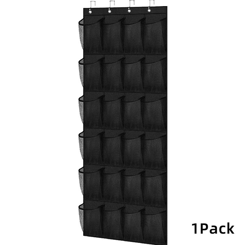 Over the Door Shoe Organizer with 24 Large Breathable Mesh Pockets - Foldable Space-Saving Hanging Storage Rack, Durable Fabric Closet Hanger for Shoes, Accessories, Closet & Door Organization