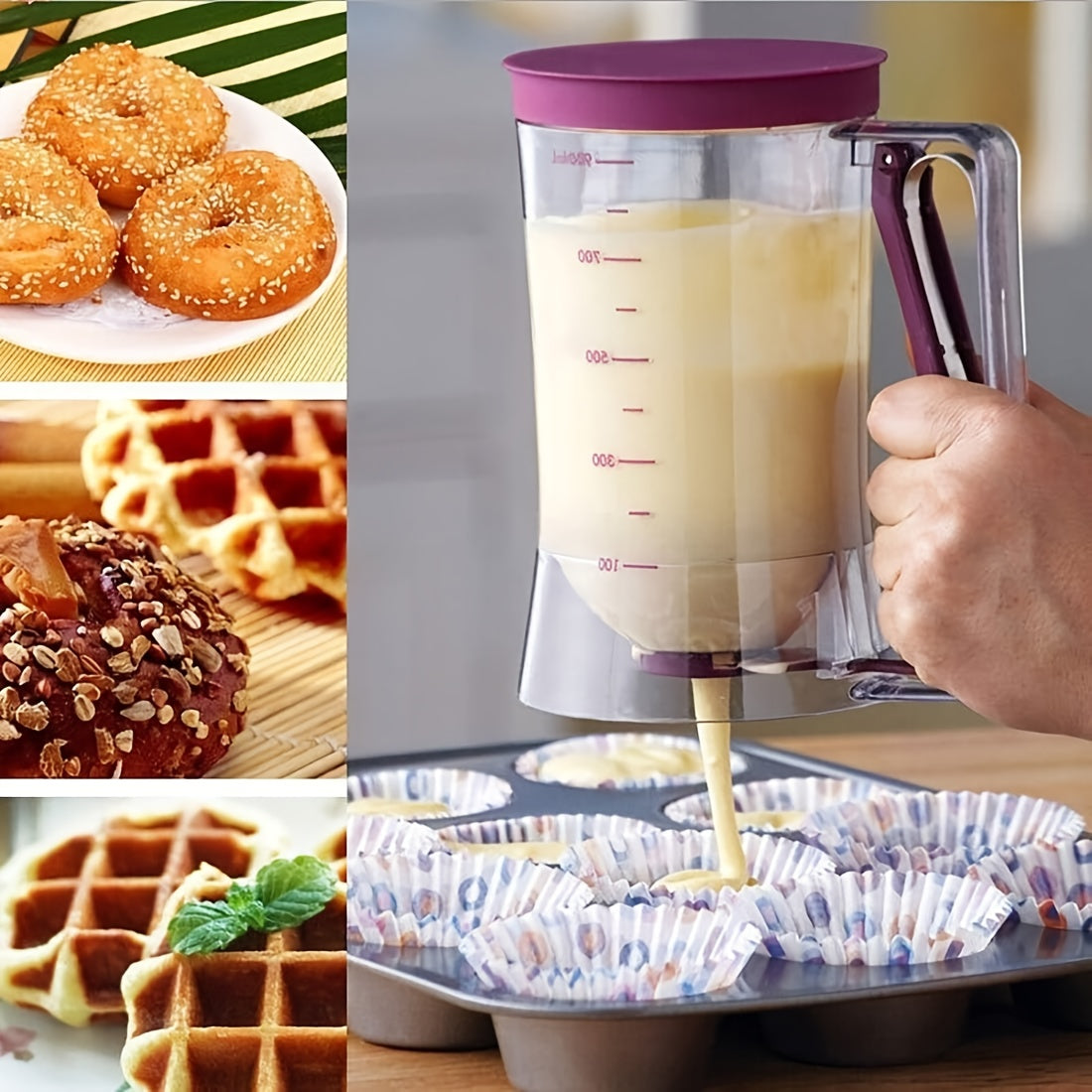 2pcs Pancake Batter Dispenser, Handheld Batter Mixing Separator with Cleaning Brush, Cupcake Batter Dispenser Baking Tool with Squeezing Handle Design, for Cupcake Perfection Baking Tool Accessories, Durable Kitchen Gadget.