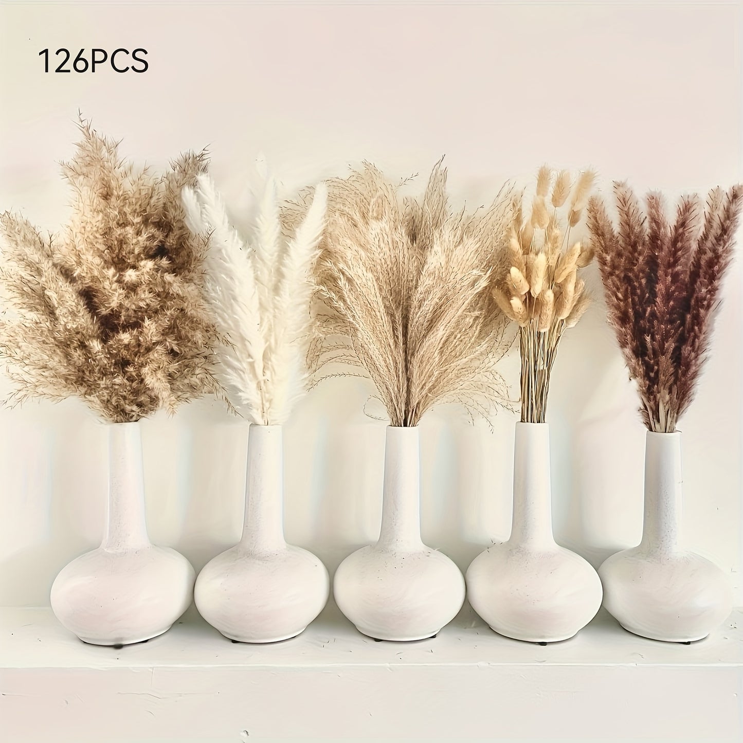 126/400pcs Dried Pampas Grass Decor Natural Pampas Grass Bouquet 17 In Boho Home Wedding Party Decor Easter Basket Stuffers Flower Arrangement Phragmites Dried Flower White Pampas Grass Brown Reed Bunny Tail Mother'S Day Gift