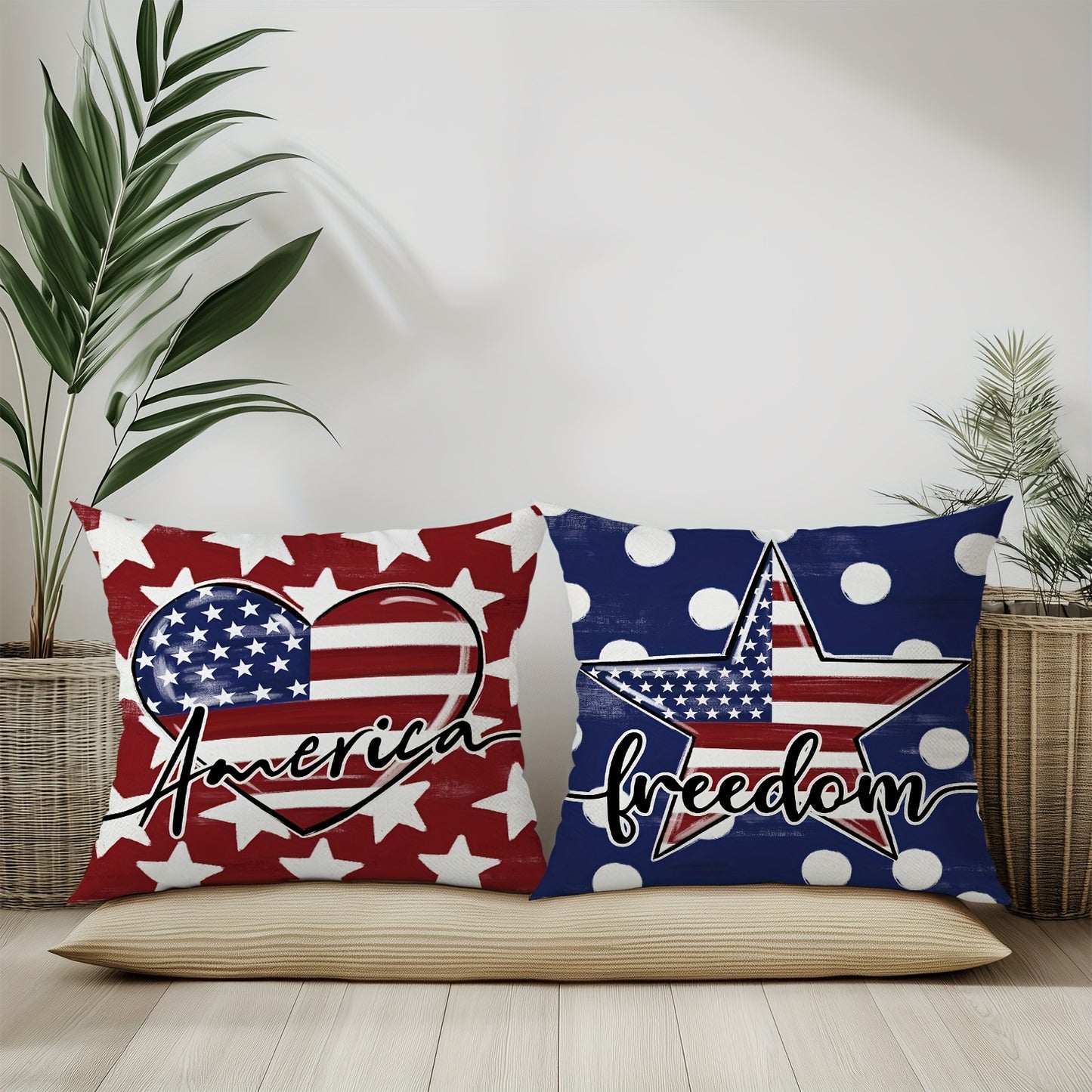 4pcs, Freedom Patriotic Throw Pillow Covers, Patriotic USA Memorial Day American Flag Decorative Cushion Covers, Home Farmhouse Decorations for Sofa Living Room Outdoor, Polyester, 18" * 18", Not including Pillow Core