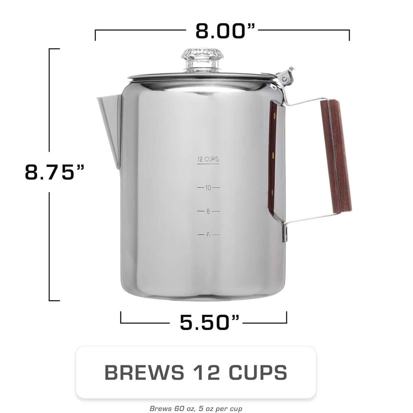 304 Stainless Steel Permeable Coffee Maker Pot -9 Cup Capacity, Permeable Coffee Maker - Suitable For Stoves, Barbecue Grills Or Bonfires, Sturdy Stainless Steel Material, Open Flames, Barbecue Grills Or Stoves For Coffee Brewing, No Electricity
