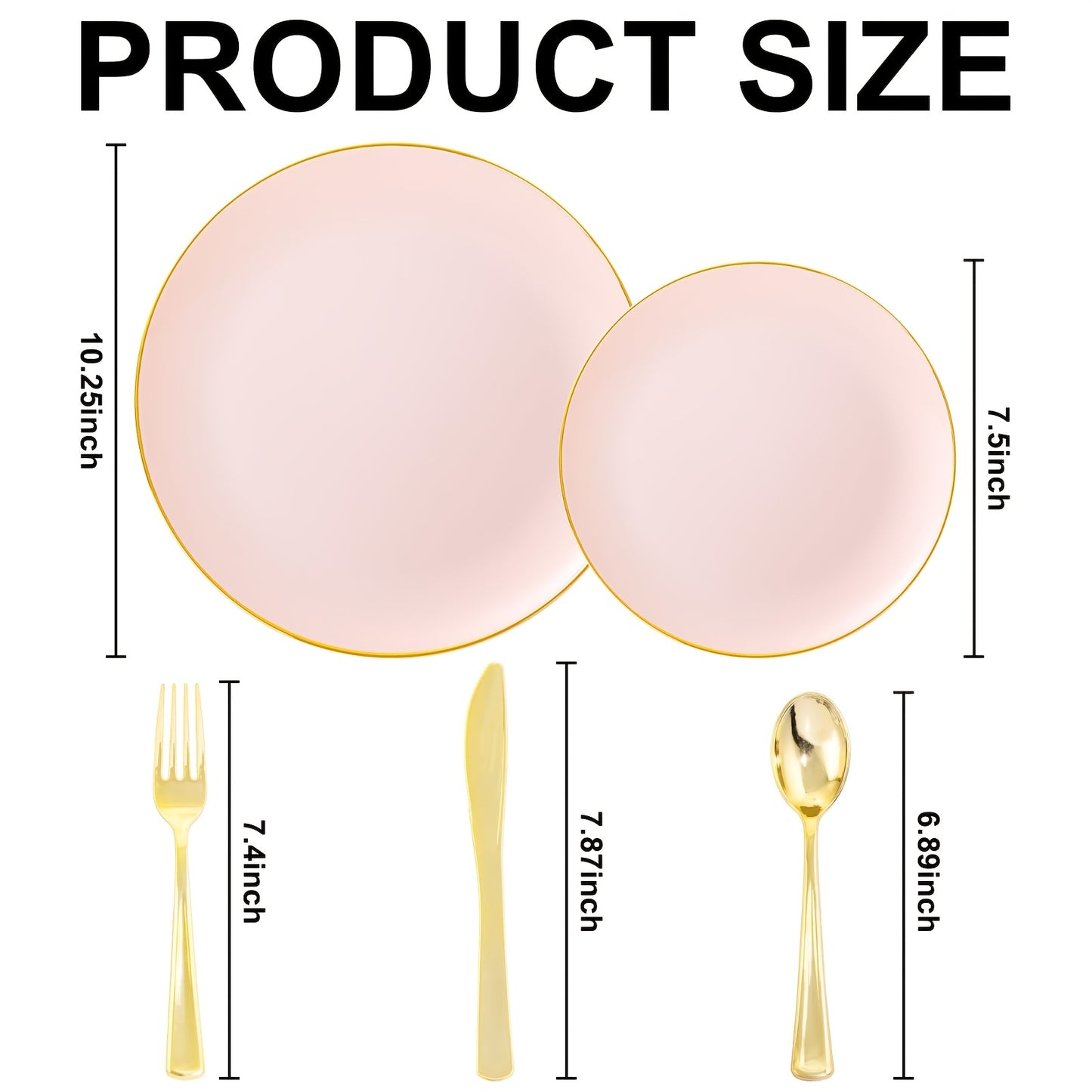 50-Piece Pink Plastic Plate Set - Pink Disposable Plates with Golden Rim - Includes 10 Dinner Plates, 10 Dessert Plates, 30 Golden Utensils, Suitable for New Year, Birthday Parties, Weddings, and Holiday Gatherings