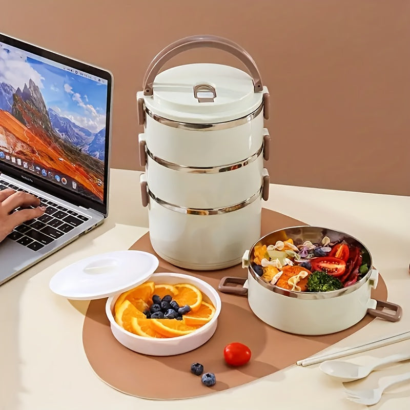1 Set Of Stainless Steel 4 Layer Lunch Box With Lid With Complementary Bag & Cutlery Large Capacity Storage Bucket, For Camping, Picnic, School, Office, And Outdoor Adventures