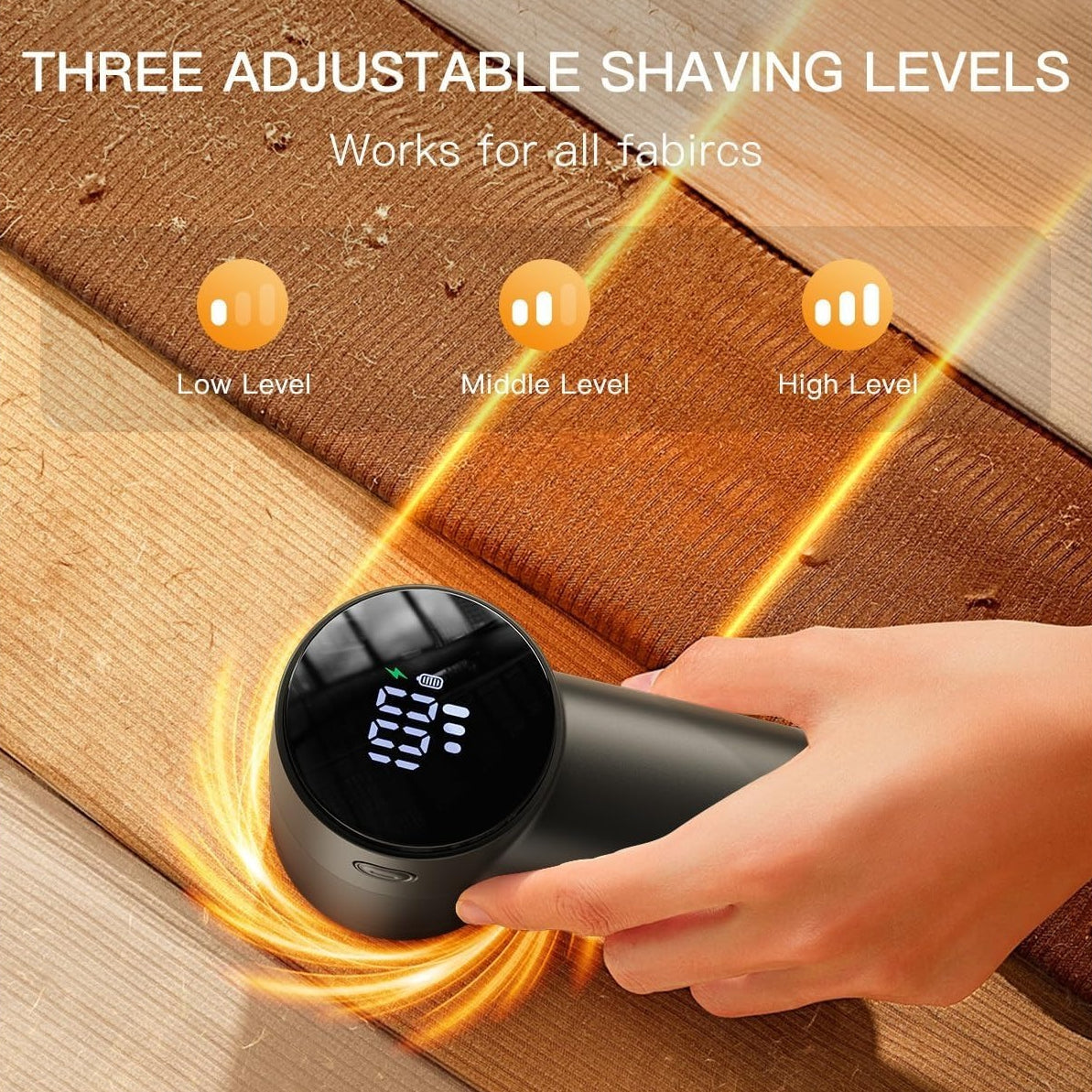 Electric Lint Remover Rechargeable Fabric Shaver 3-Speed Pill Remover Defuzzer with Battery Display Removes Fuzz Pilling from Sweater Blanket Jacket Furniture Couch One-Button Operation Black