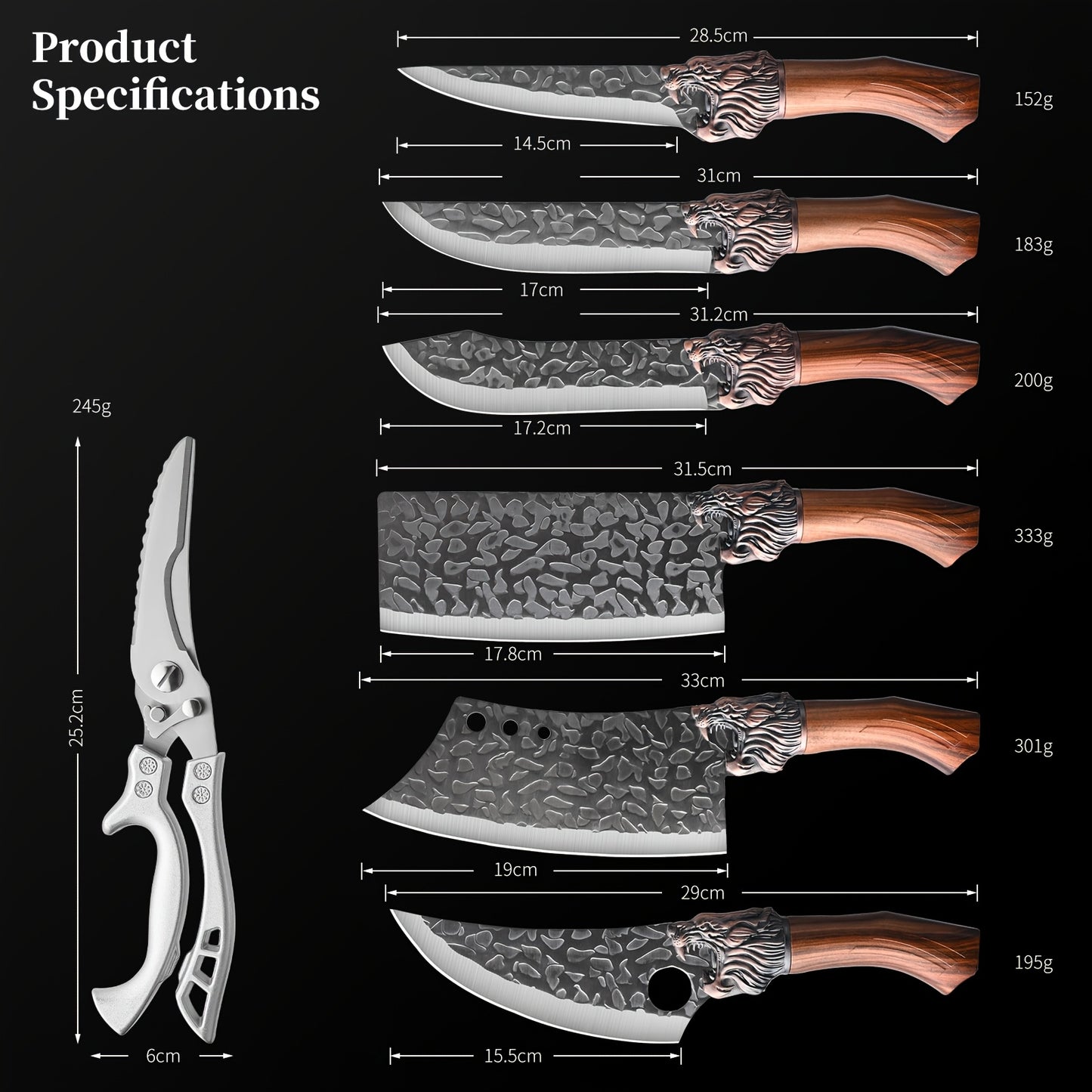 3/6/7pcs Professional Kitchen Chef Knife Set, Knife, Hotel Gift Visit, Outdoor Camping Car Knife Set, Chef Knife Utility Knifeing Knife Slicing Knife Fish Knife Butcher Knife Kitchen Scissors Boning Duck Fish Scissors
