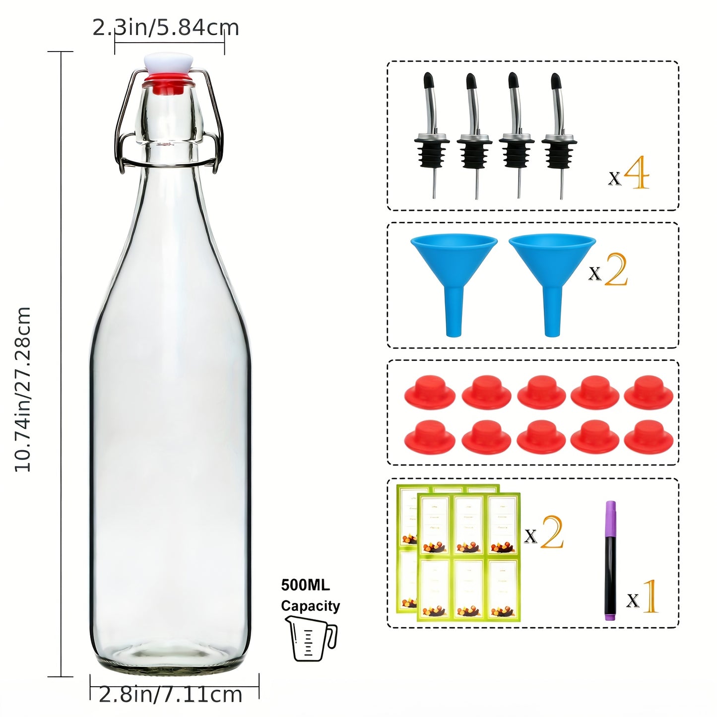 4/6/8/12pcs-16oz Flip Top Glass Bottles with Stopper for Kitchen Organizers And Storage, Vanilla Extract, Juice, Kombucha, Honey, Vinegar. Local Warehouse