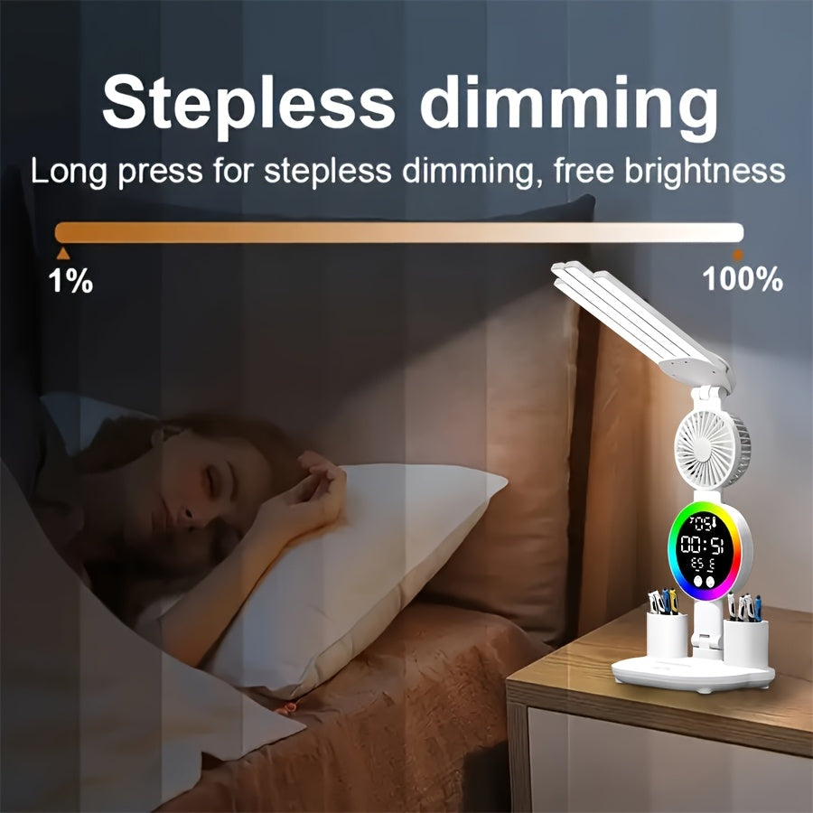 2/1pc Smart Touch Control LED Desk Lamp with USB - Dual Head, Adjustable Brightness & Dimmable& Color Changing Reading Lamp, Built-in Fan And Night Light, Eye-Caring Design, Great for Home Office And Dormitory Study, Multi-Angle Adjustmen.
