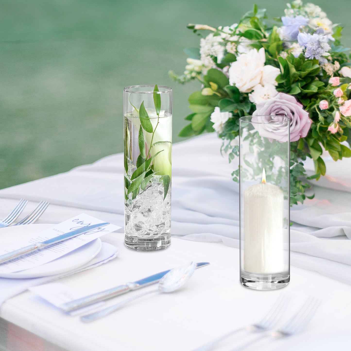 WHONLINE 15 Pcs Clear Glass Cylinder Vases, 7.5 Inch Tall, Glass Flower Vase Centerpieces, Glass Flower Vase, Hurricane Floating Candle Holder Vase for Table Shelf, Party, Wedding, Home Decor, Collectible Buildings & Accessories