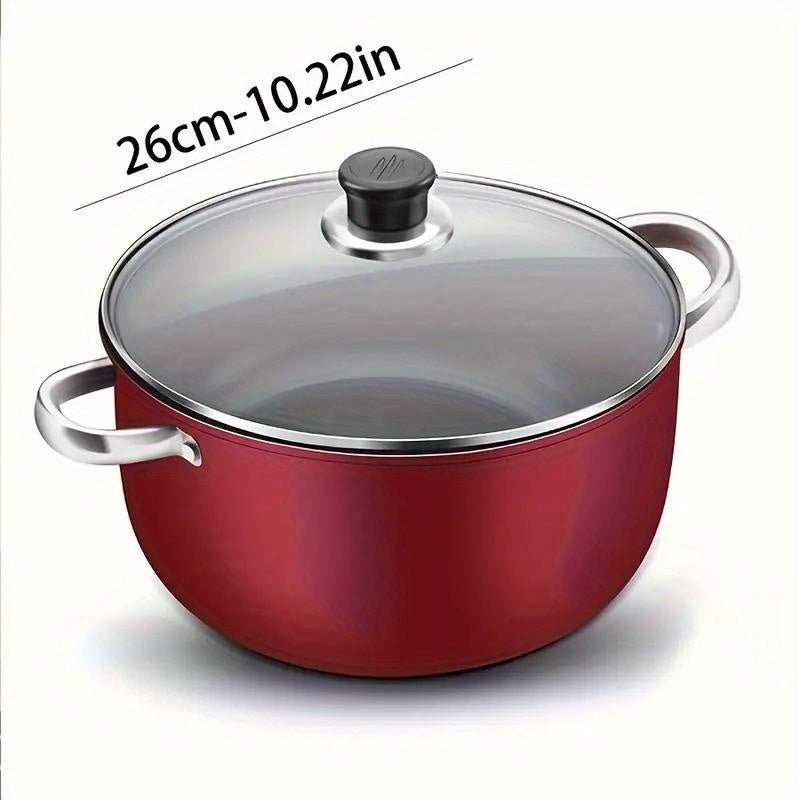 Red Non-Stick Cooking Pot with Lid, 10-Inch Stone-Derived Stock Pot with Iron Core for Even Heating, Induction-Compatible for Stewing, Boiling And Family Dinners, Ideal for Home Cooks And Holiday Gifts