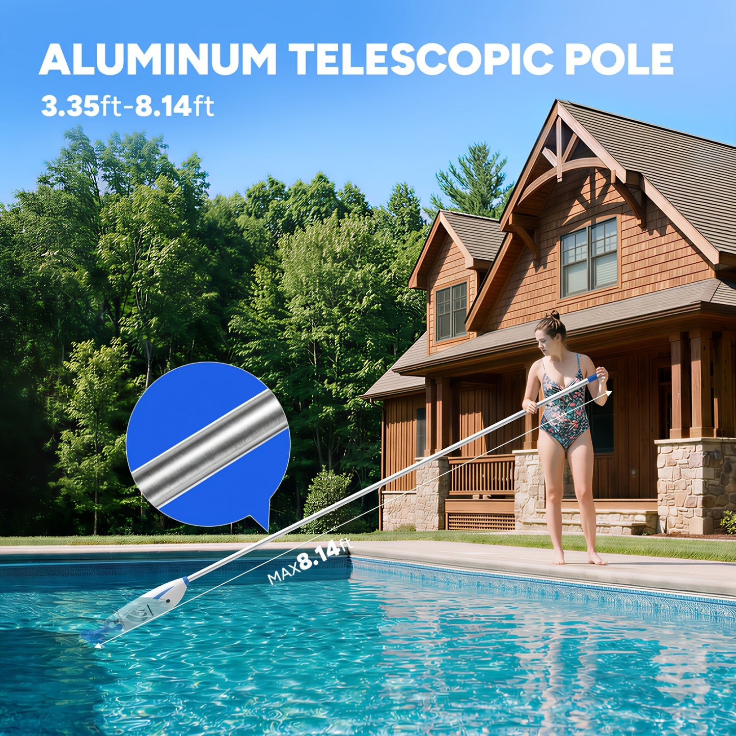 Upgraded Cordless Pool Vacuum, Telescopic Pole, 15.8 GPM Powerful Suction, 60 Min Runtime, Handheld Rechargeable Pool Cleaner, Ideal for Above Ground And Inground Pools, Swimming Pool, Pool Cleaning, Ideal for Leaves, Debris
