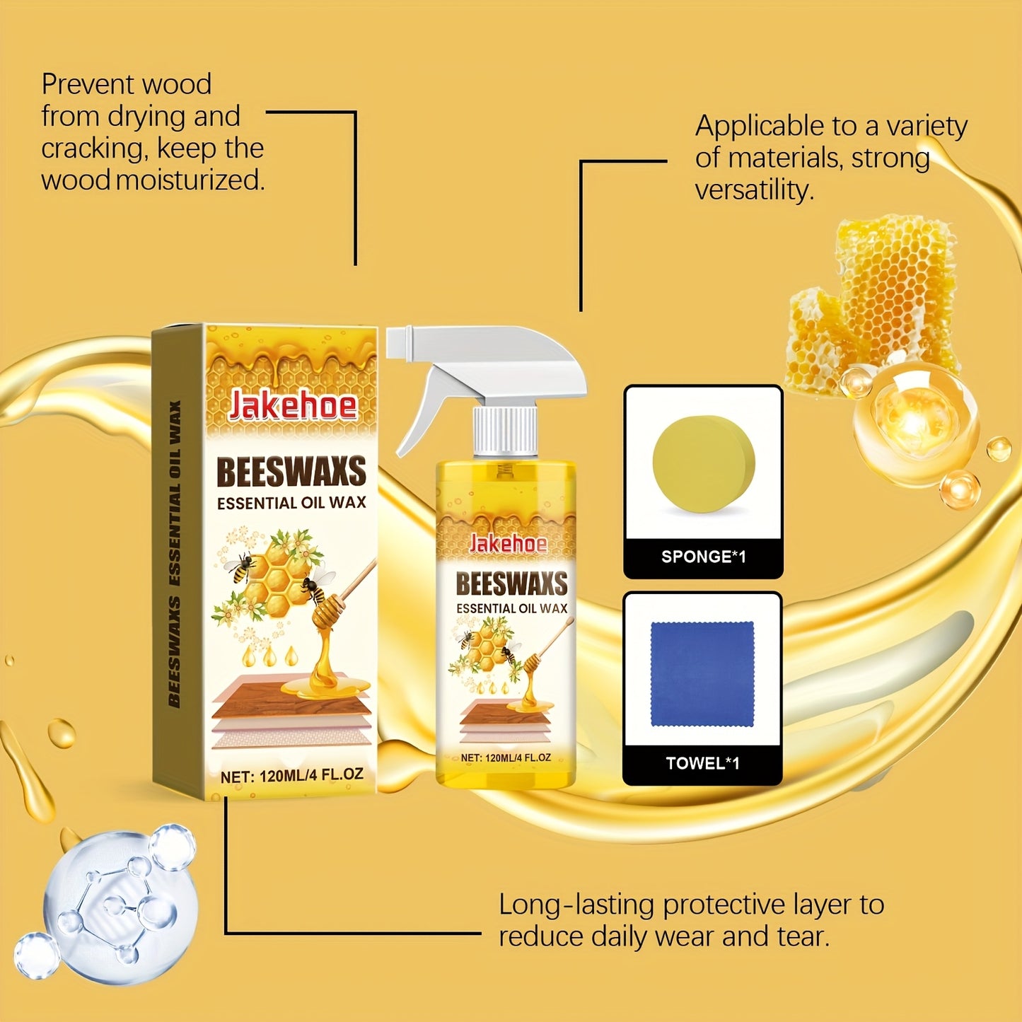 4.06oz Multi-purpose Wood Floor Beeswax Care Spray Cleaner - Suitable for Wood Floor Cleaning, Polishing And Scratch Repair. for Hardwood Floors, Beeswax Formula, Aromatherapy Scent